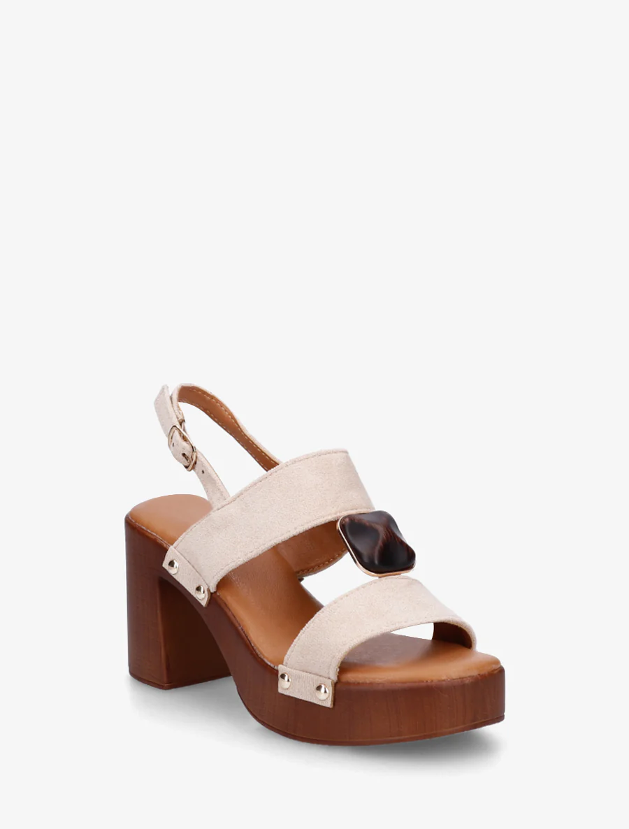 Suède sandalen met hak - Beige - Image 2