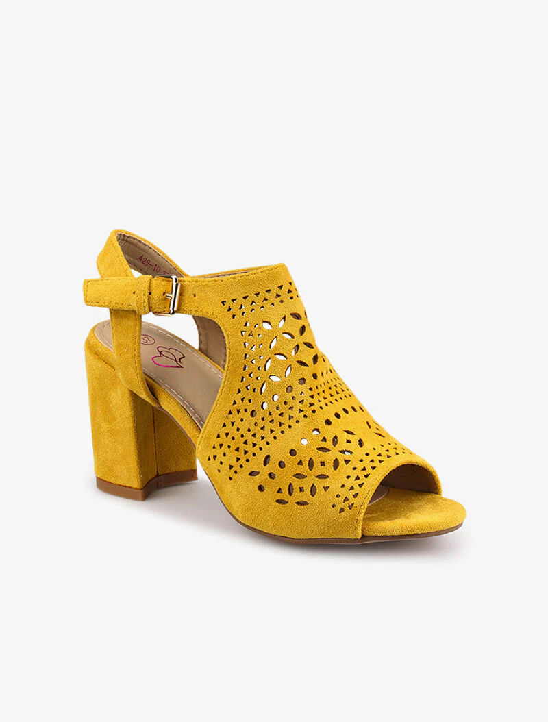Suede sandalen met stippen - mosterdkleurig - Image 3