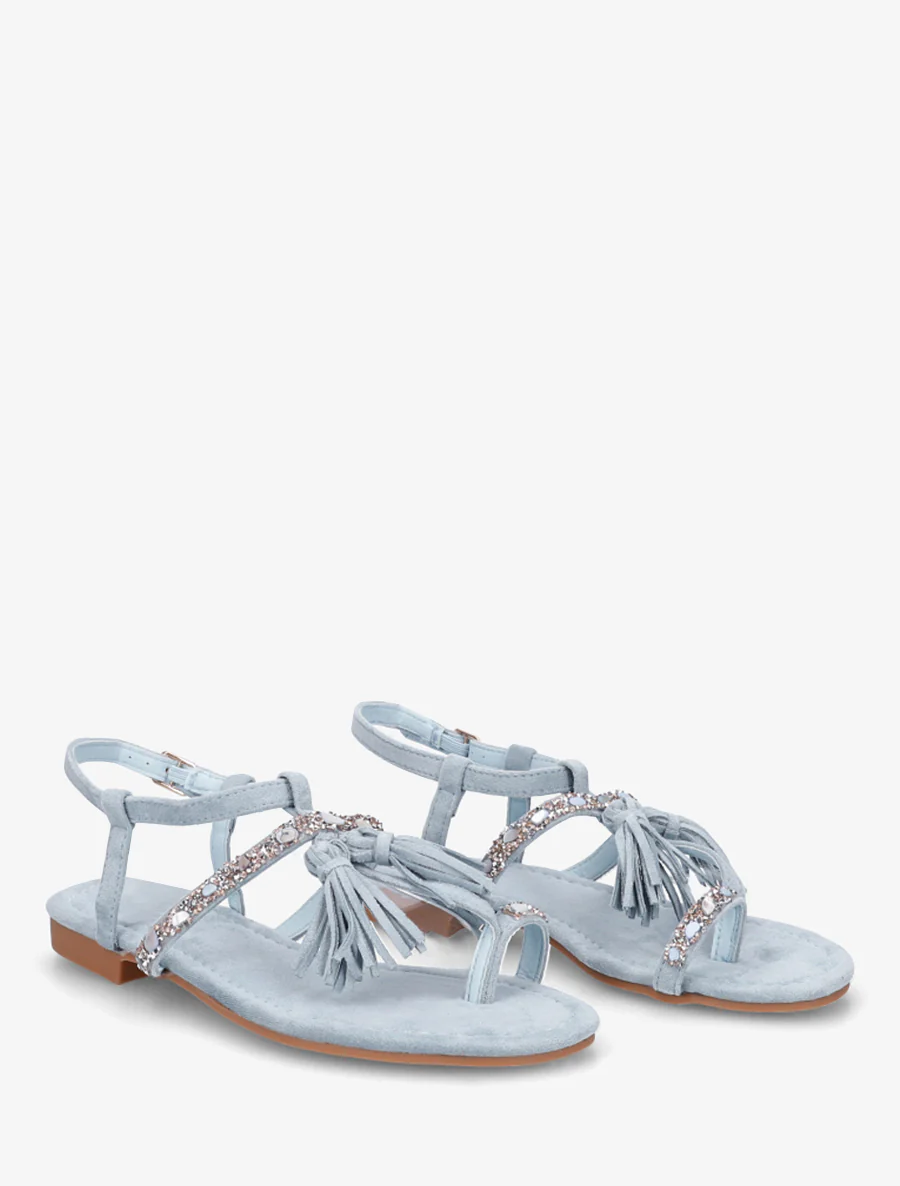 Suède sandalen met strass en stenen - Lichtblauw - Image 4