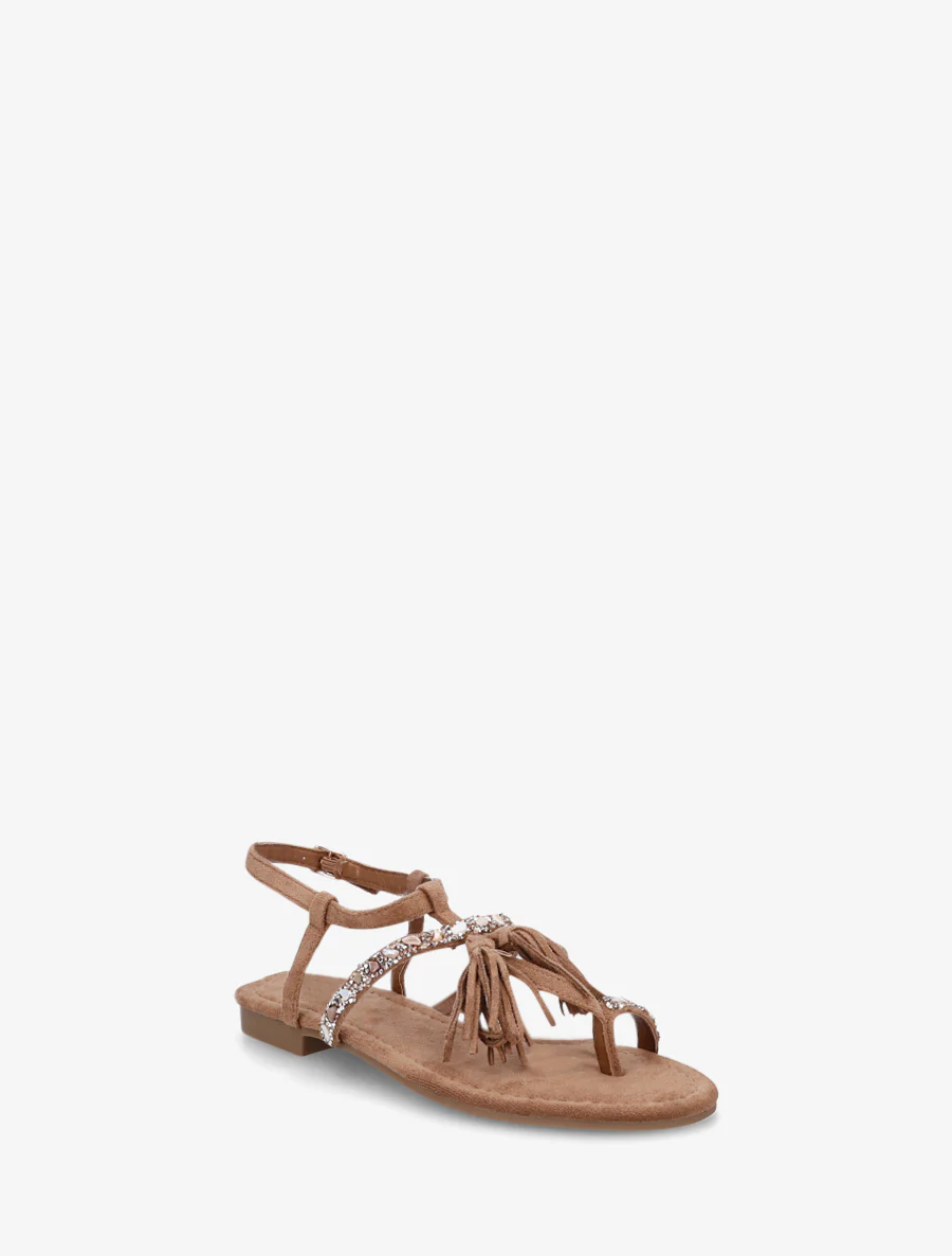 Suède sandalen met strass en stenen - Kameel - Image 2