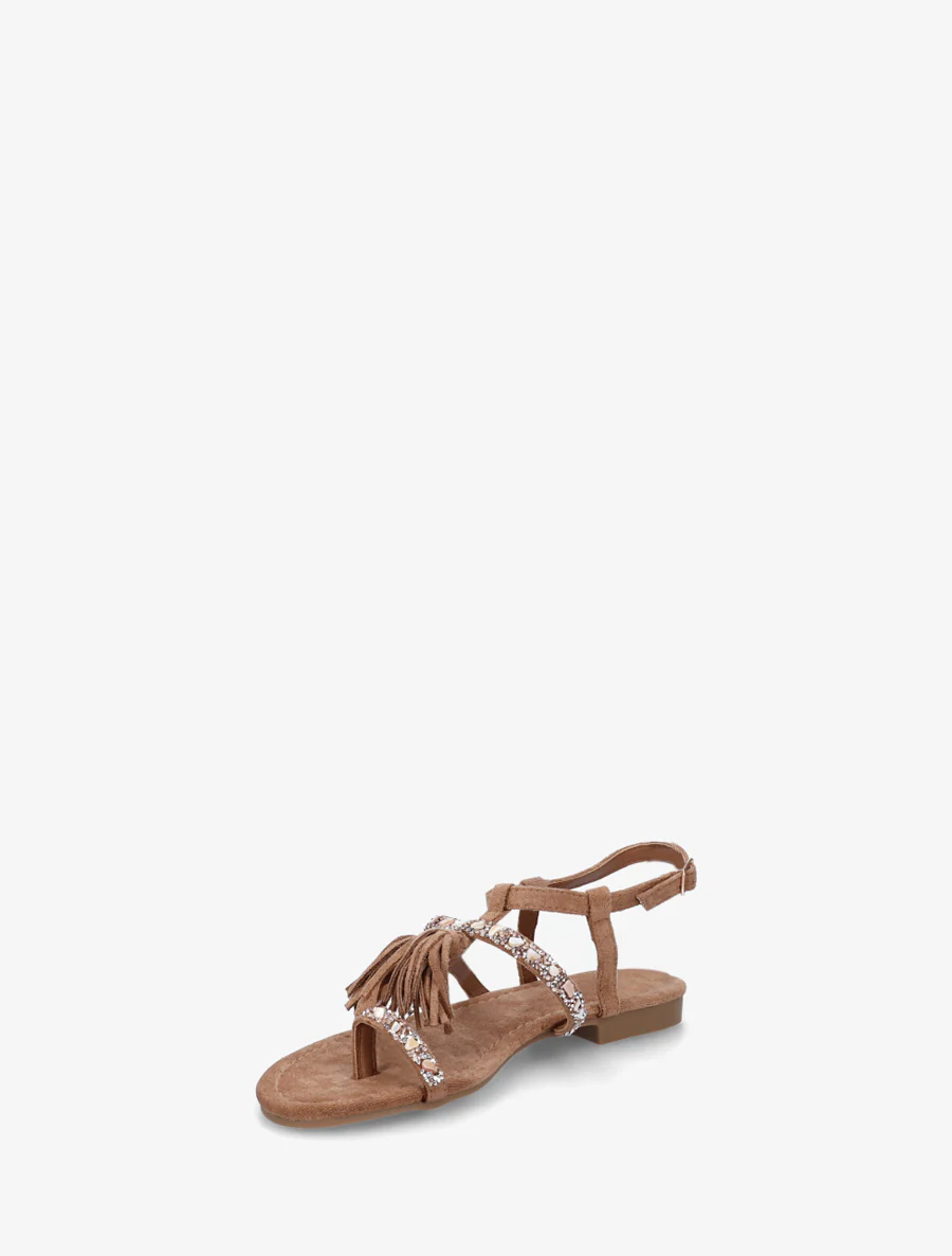 Suède sandalen met strass en stenen - Kameel - Image 3