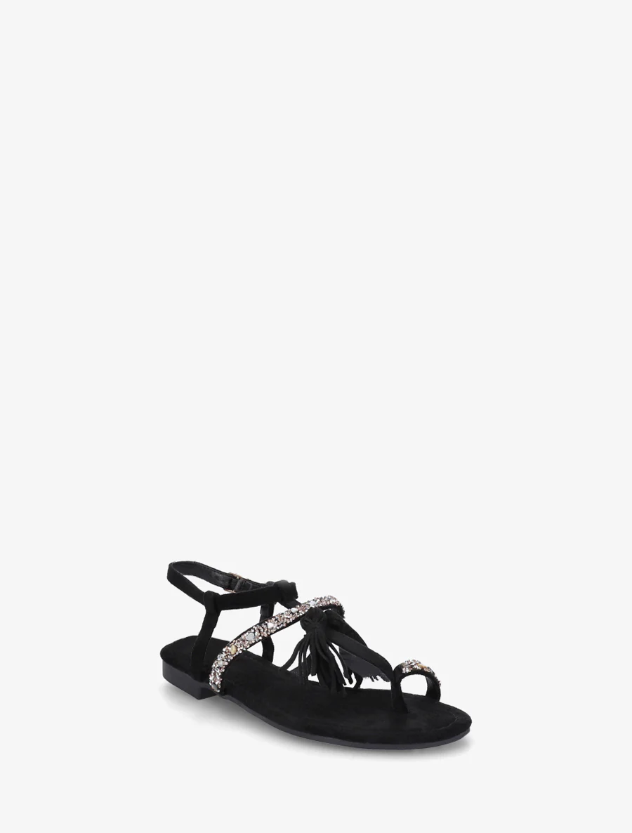 Suède sandalen met strass en stenen - Zwart - Image 2