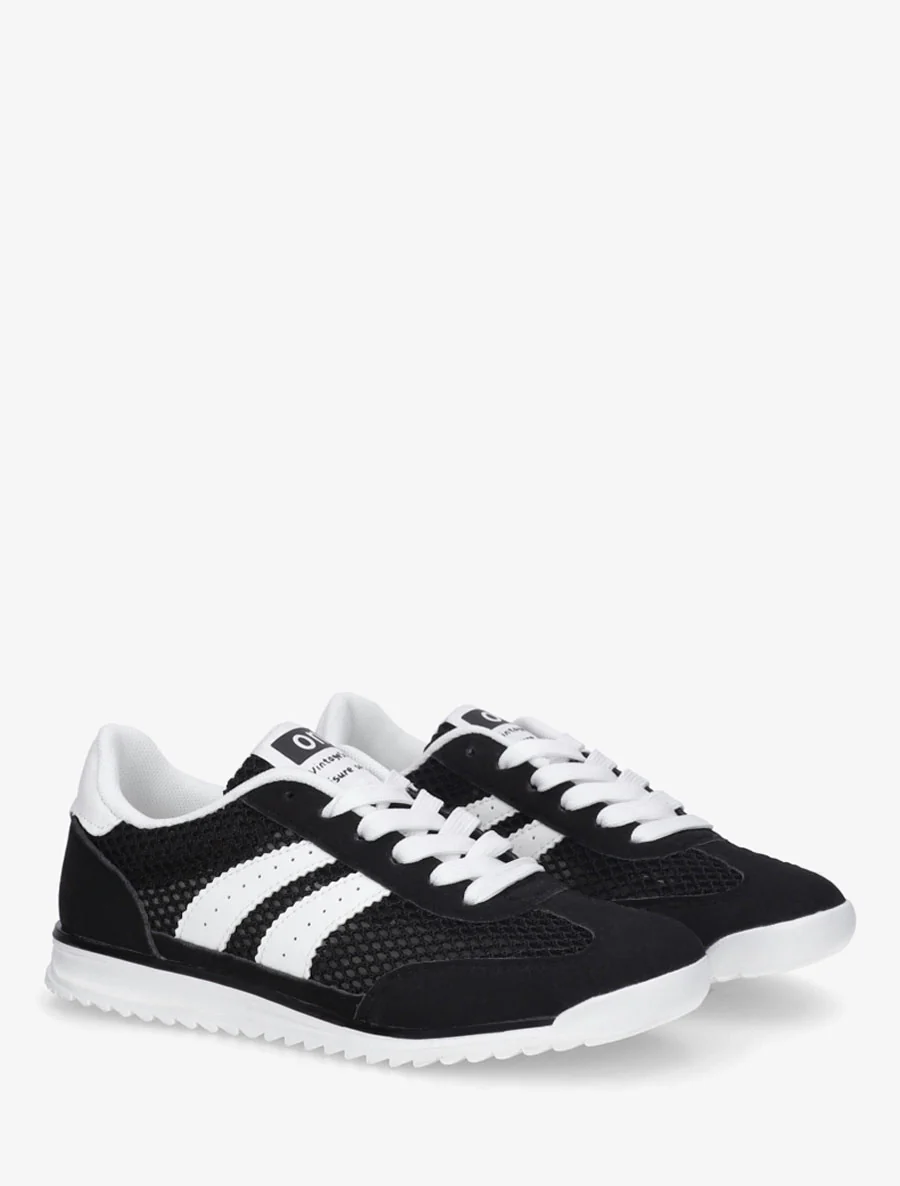 Suède sneakers en opengewerkt textiel - Zwart - Image 4