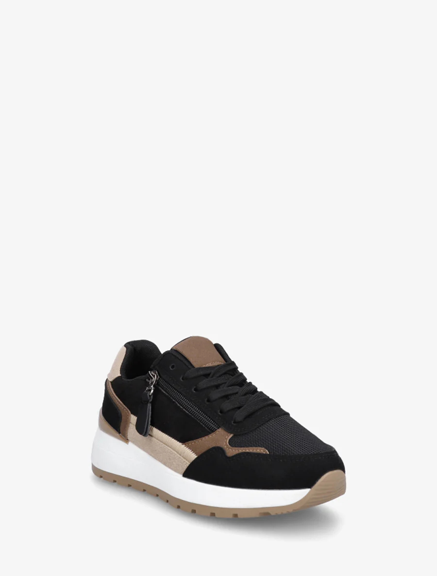Suède sneakers met contrasterende hiel. - Zwart - Image 2