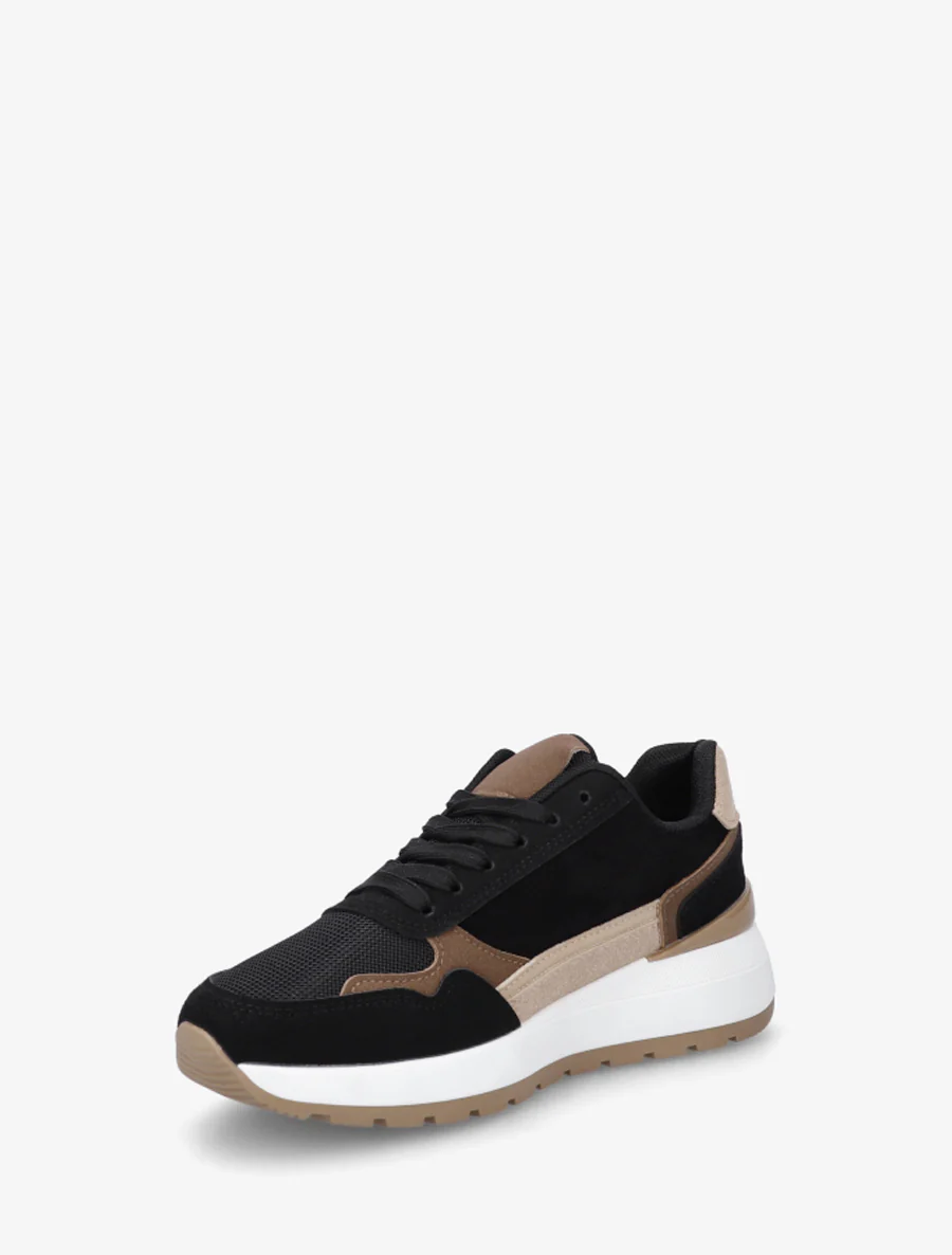Suède sneakers met contrasterende hiel. - Zwart - Image 3