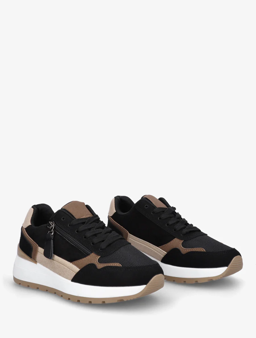 Suède sneakers met contrasterende hiel. - Zwart - Image 4