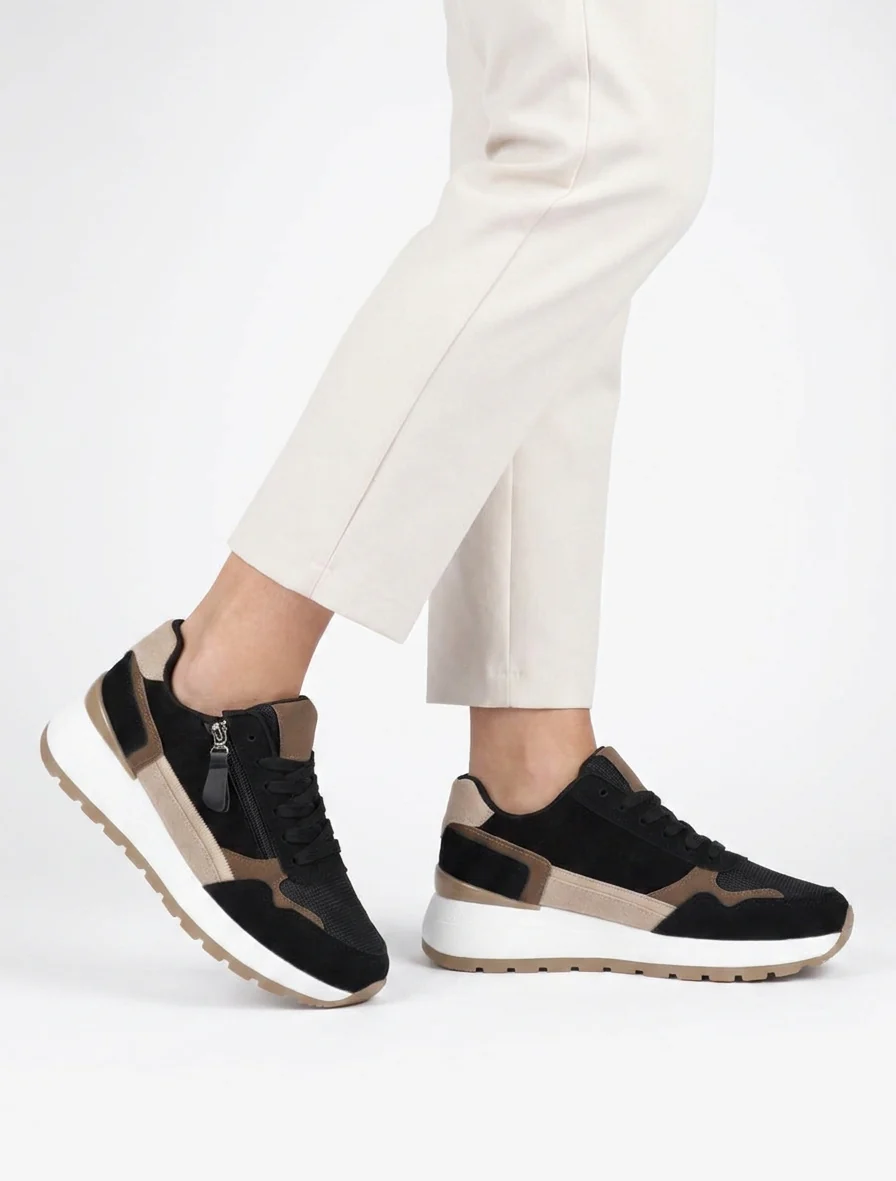 Suède sneakers met contrasterende hiel. - Zwart - Image 5