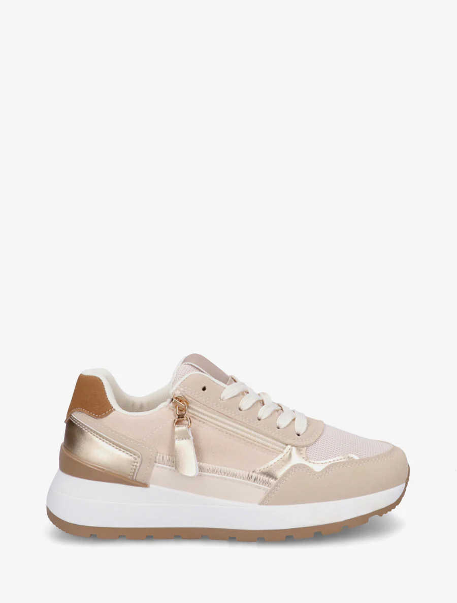 Suède sneakers met contrasterende hiel. - Beige