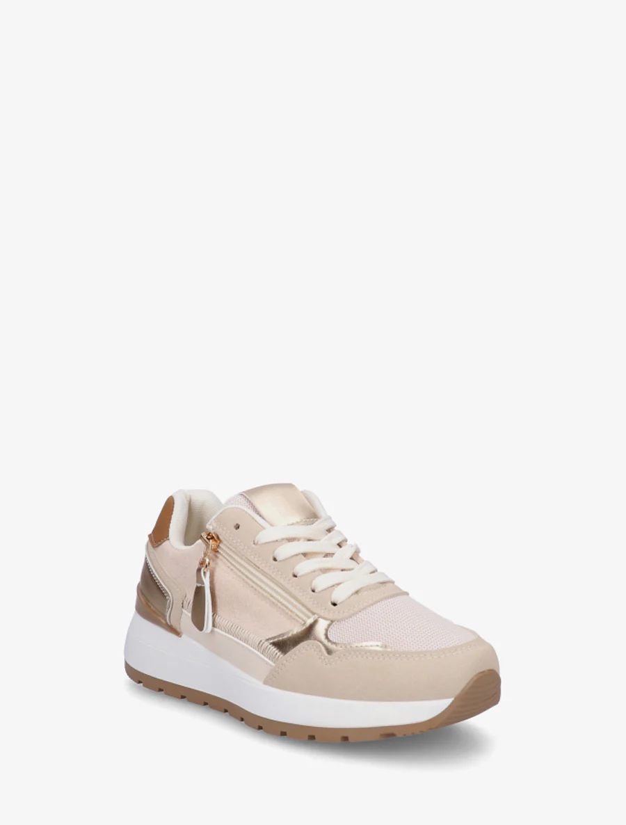 Suède sneakers met contrasterende hiel. - Beige - Image 2