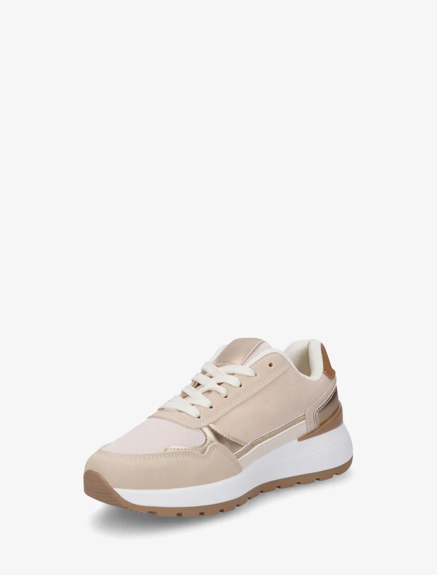 Suède sneakers met contrasterende hiel. - Beige - Image 3