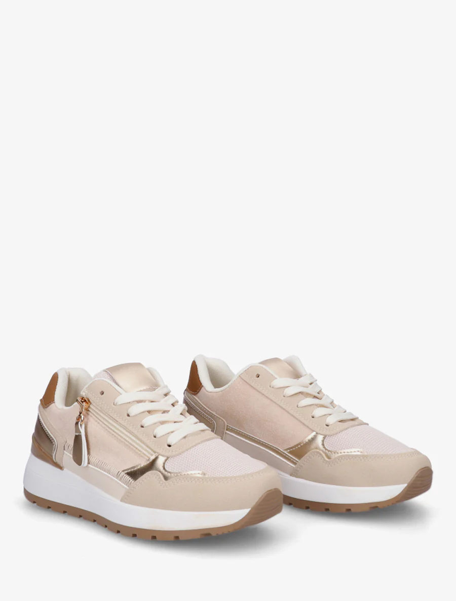 Suède sneakers met contrasterende hiel. - Beige - Image 4