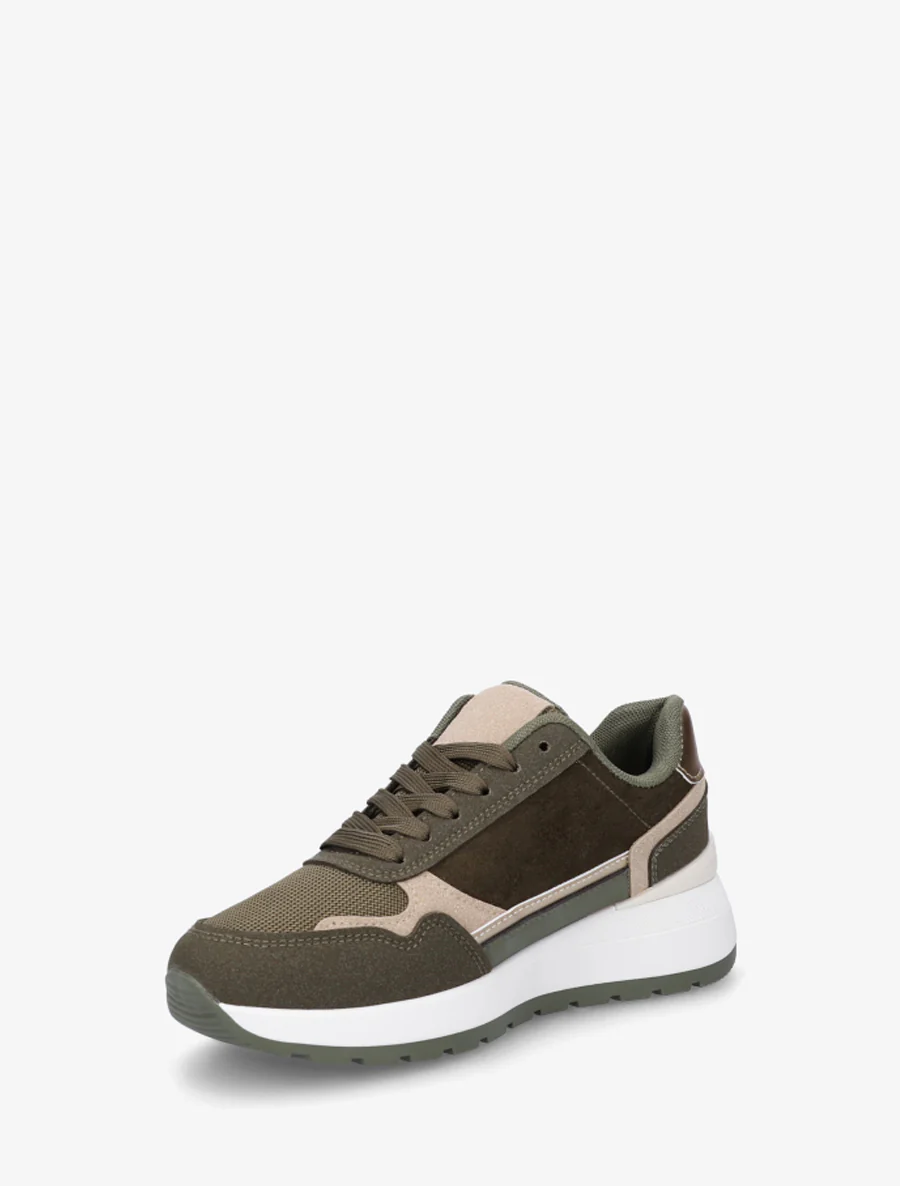 Suède sneakers met contrasterende hiel. - Kaki - Image 3