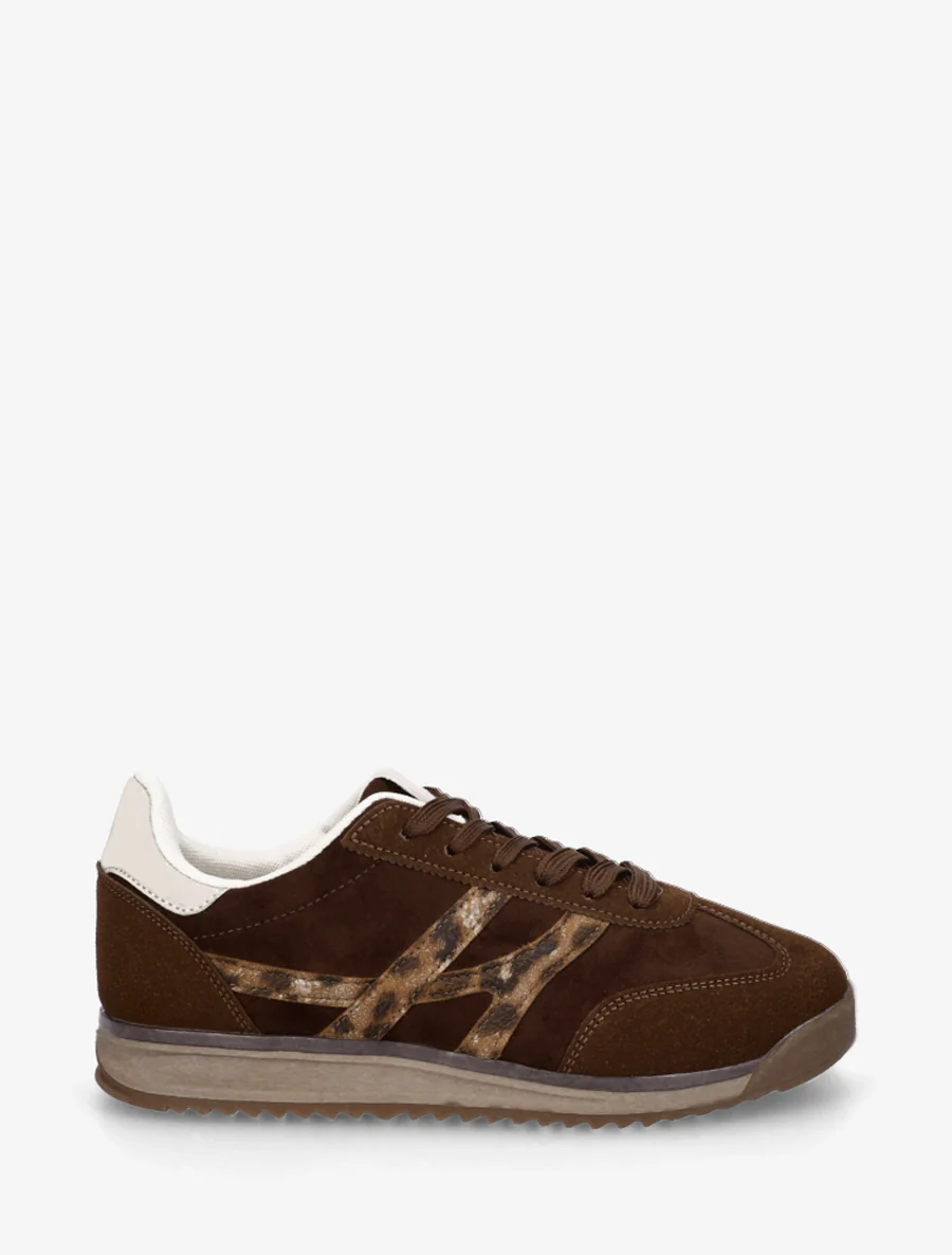 Suède sneakers met contrasterende hielversteviging - Bruin