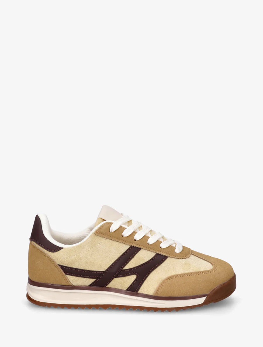 Suède sneakers met contrasterende hielversteviging - Geel