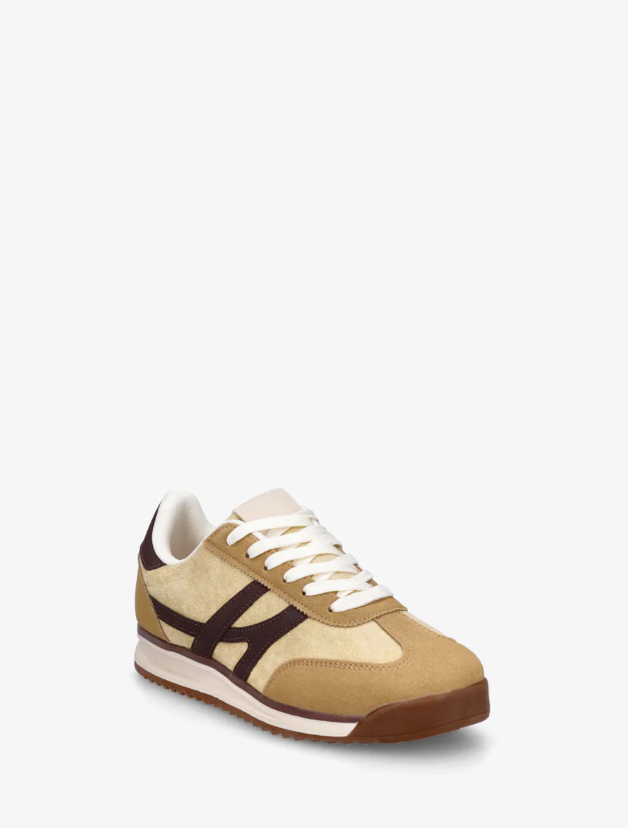 Suède sneakers met contrasterende hielversteviging - Geel - Image 2