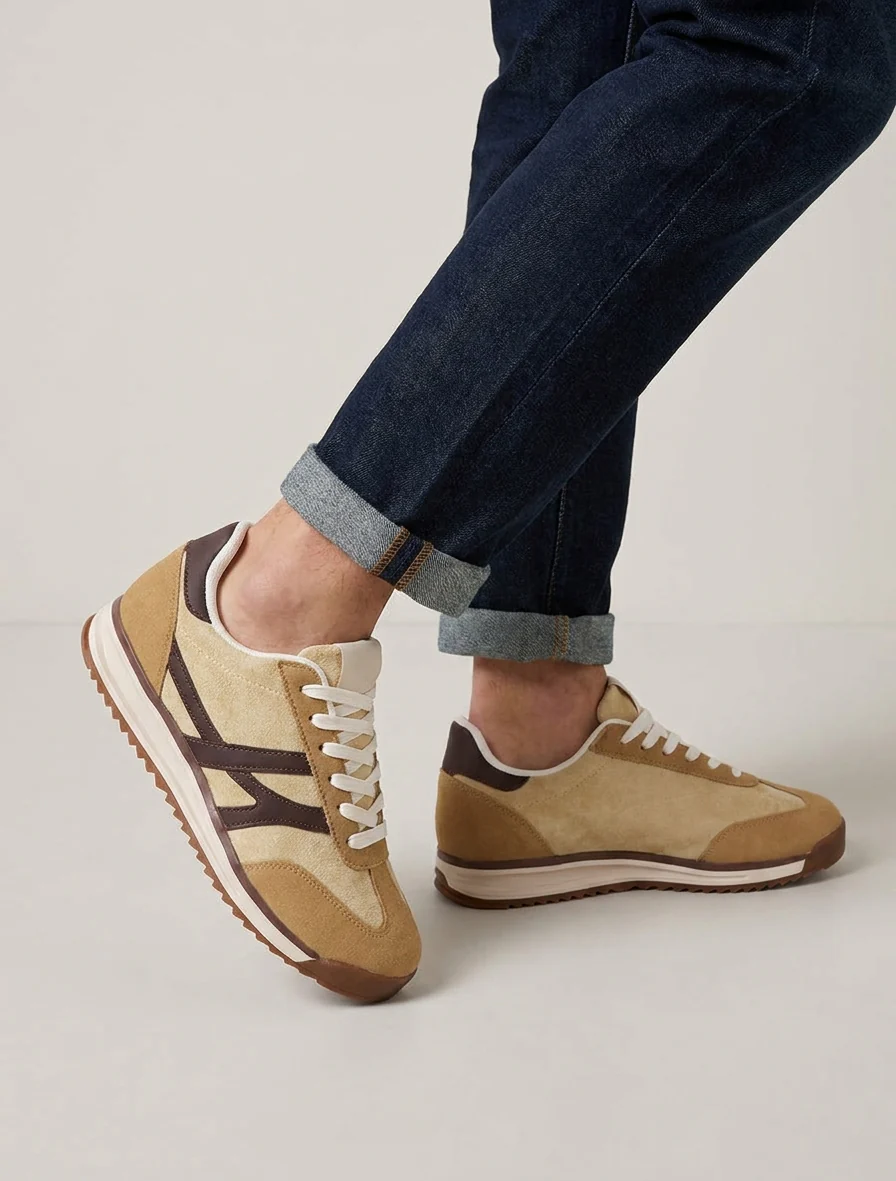 Suède sneakers met contrasterende hielversteviging - Geel - Image 5