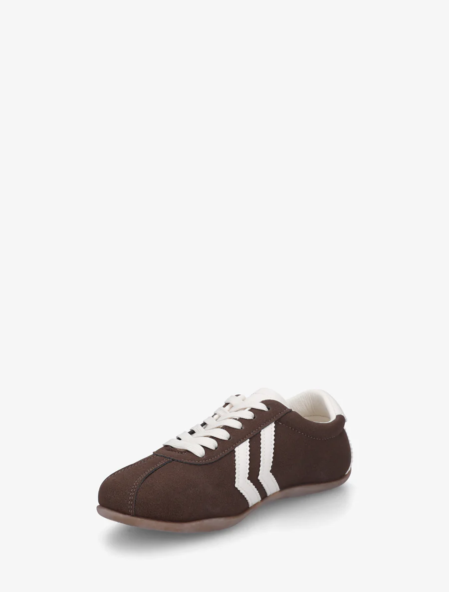 Suède sneakers met contrasterende strepen. - Bruin - Image 3