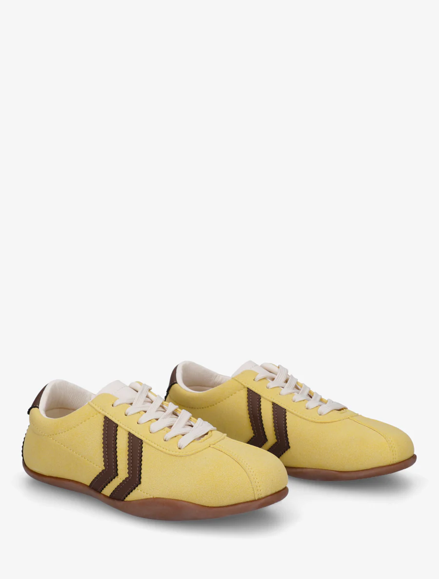 Suède sneakers met contrasterende strepen. - Geel - Image 4