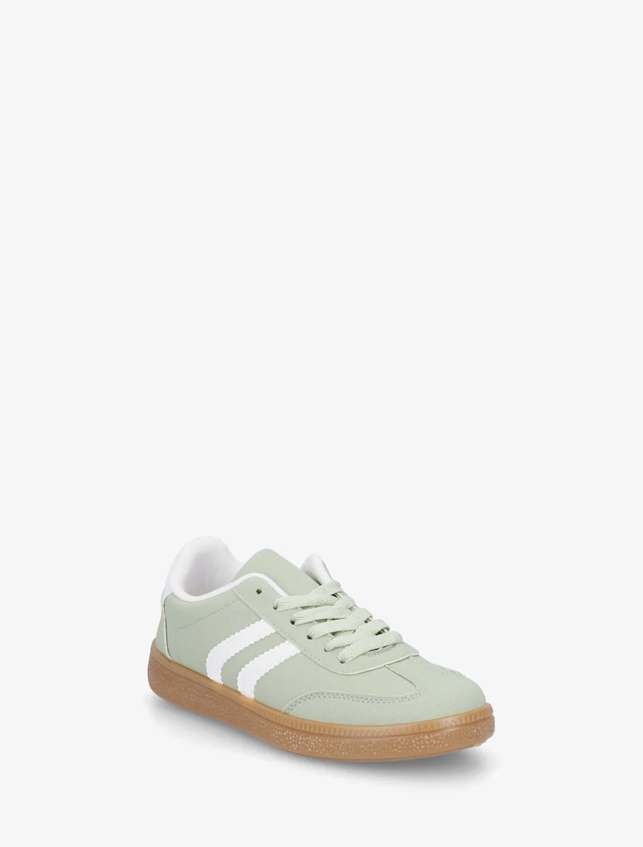Suède sneakers met contrasterende strepen. - Amandelgroen - Image 2
