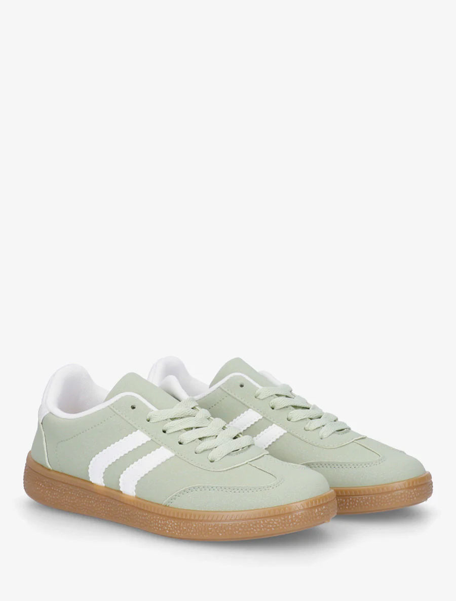 Suède sneakers met contrasterende strepen. - Amandelgroen - Image 4