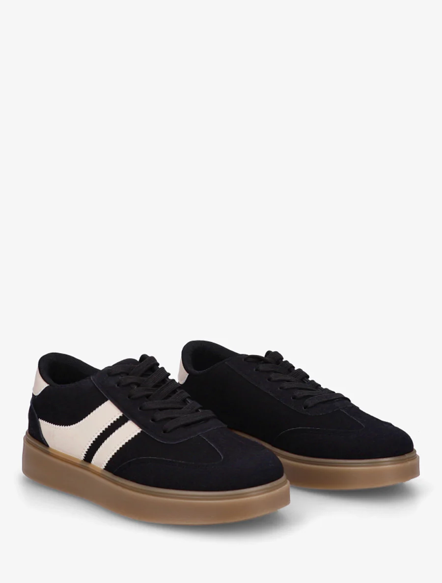 Suède sneakers met imitatieleren strepen - Zwart - Image 4