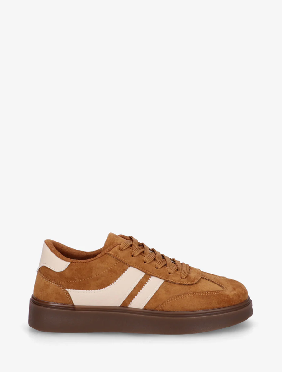 Suède sneakers met imitatieleren strepen - Roest