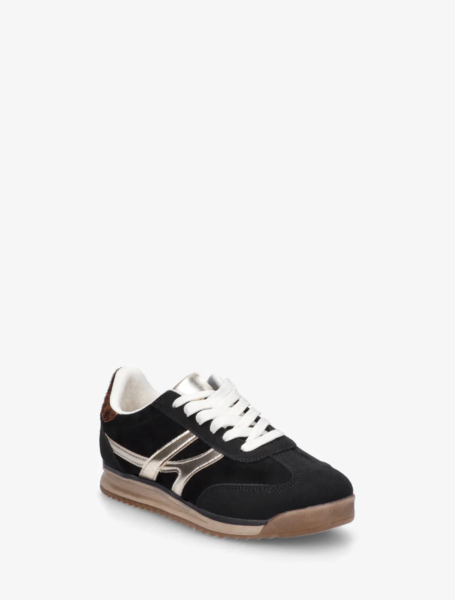 Suède sneakers met luipaardprint hielstuk - Zwart - Image 2