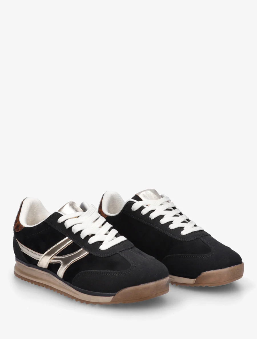 Suède sneakers met luipaardprint hielstuk - Zwart - Image 4