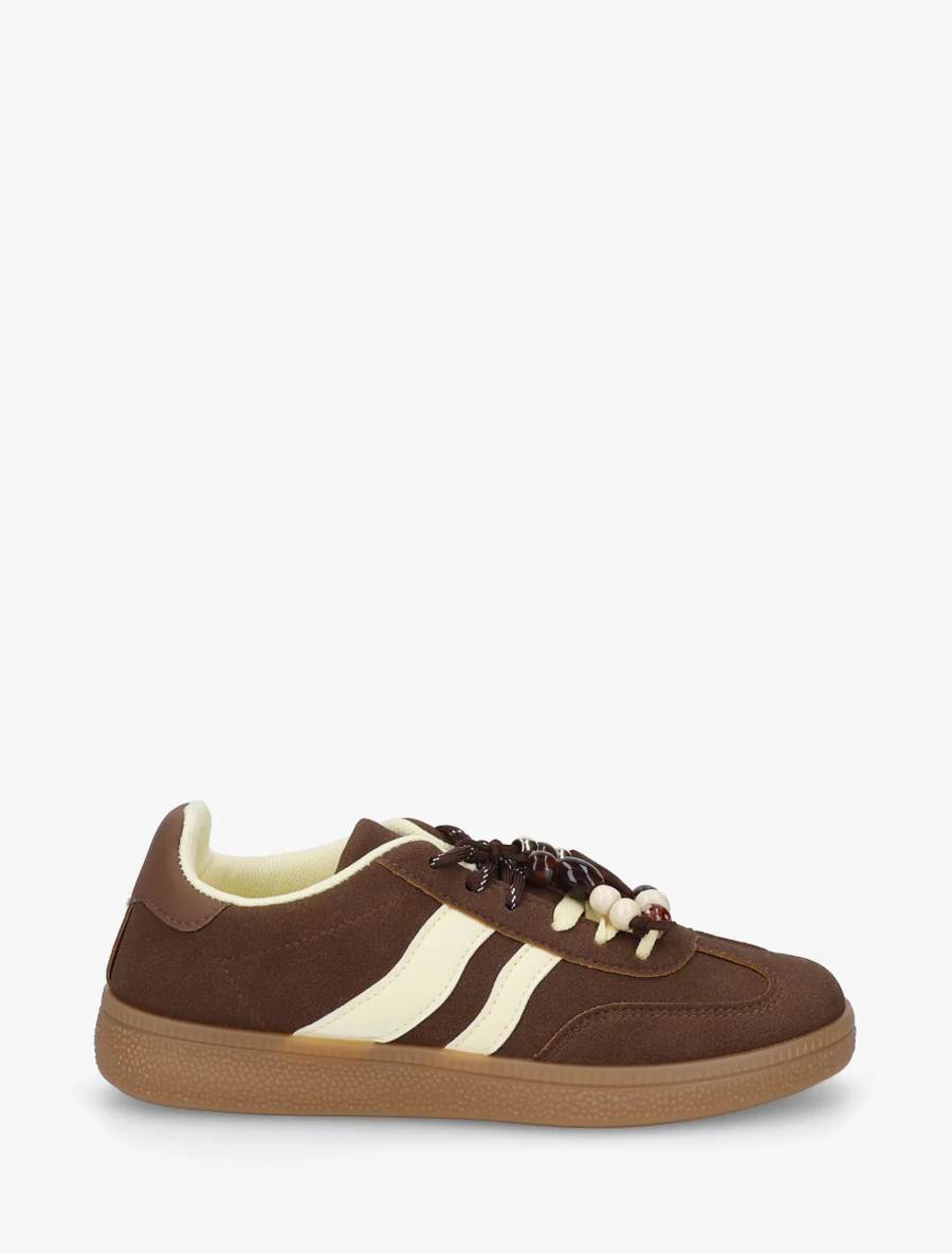 Suède sneakers met parels - Bruin