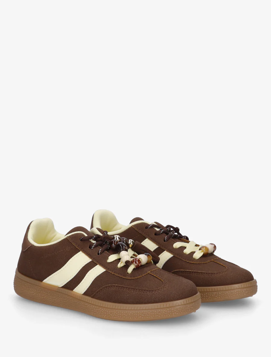 Suède sneakers met parels - Bruin - Image 4
