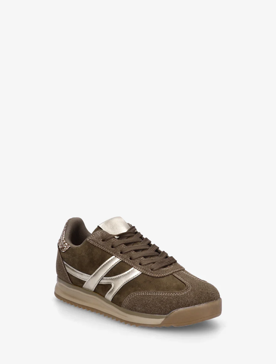 Suède sneakers met pythonprint hielstuk - Donker kaki - Image 2