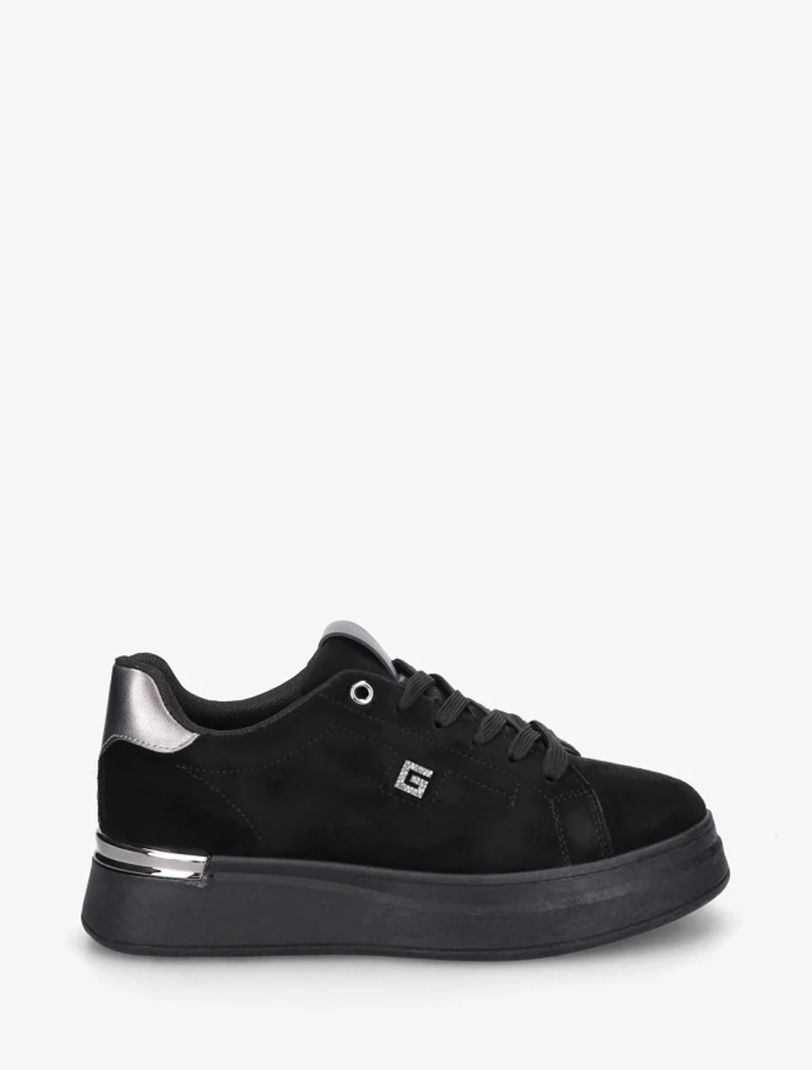 Suède sneakers met strass juweel - Zwart