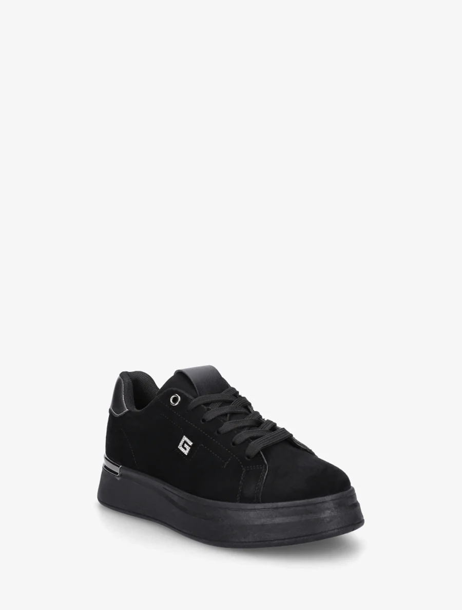 Suède sneakers met strass juweel - Zwart - Image 2