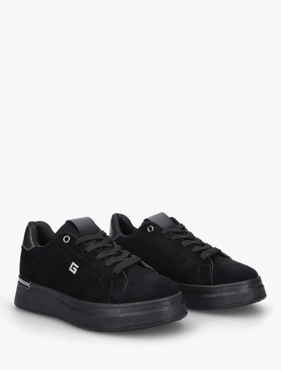 Suède sneakers met strass juweel - Zwart - Image 4