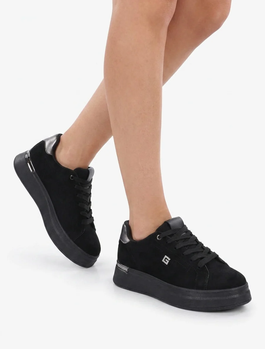 Suède sneakers met strass juweel - Zwart - Image 5
