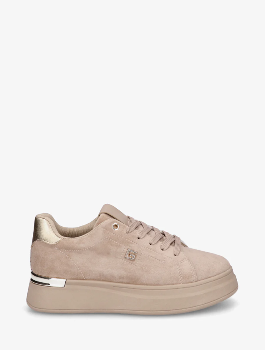 Suède sneakers met strass juweel - Beige