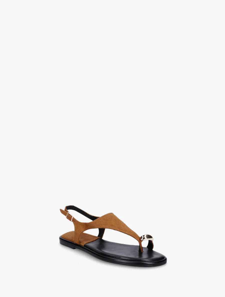 Suède teenslippers met teenstuk en metalen ring - Kameel - Image 2
