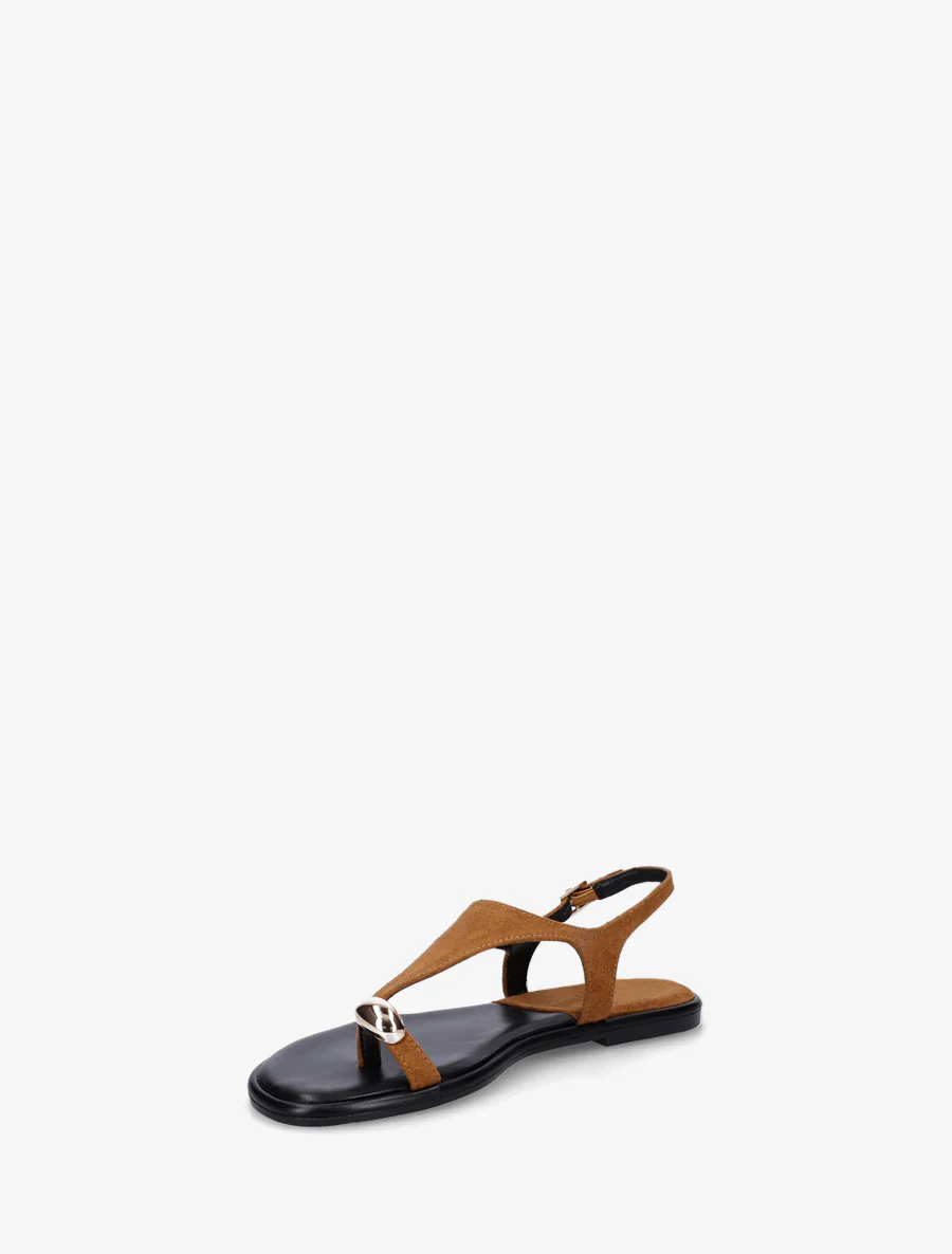 Suède teenslippers met teenstuk en metalen ring - Kameel - Image 3