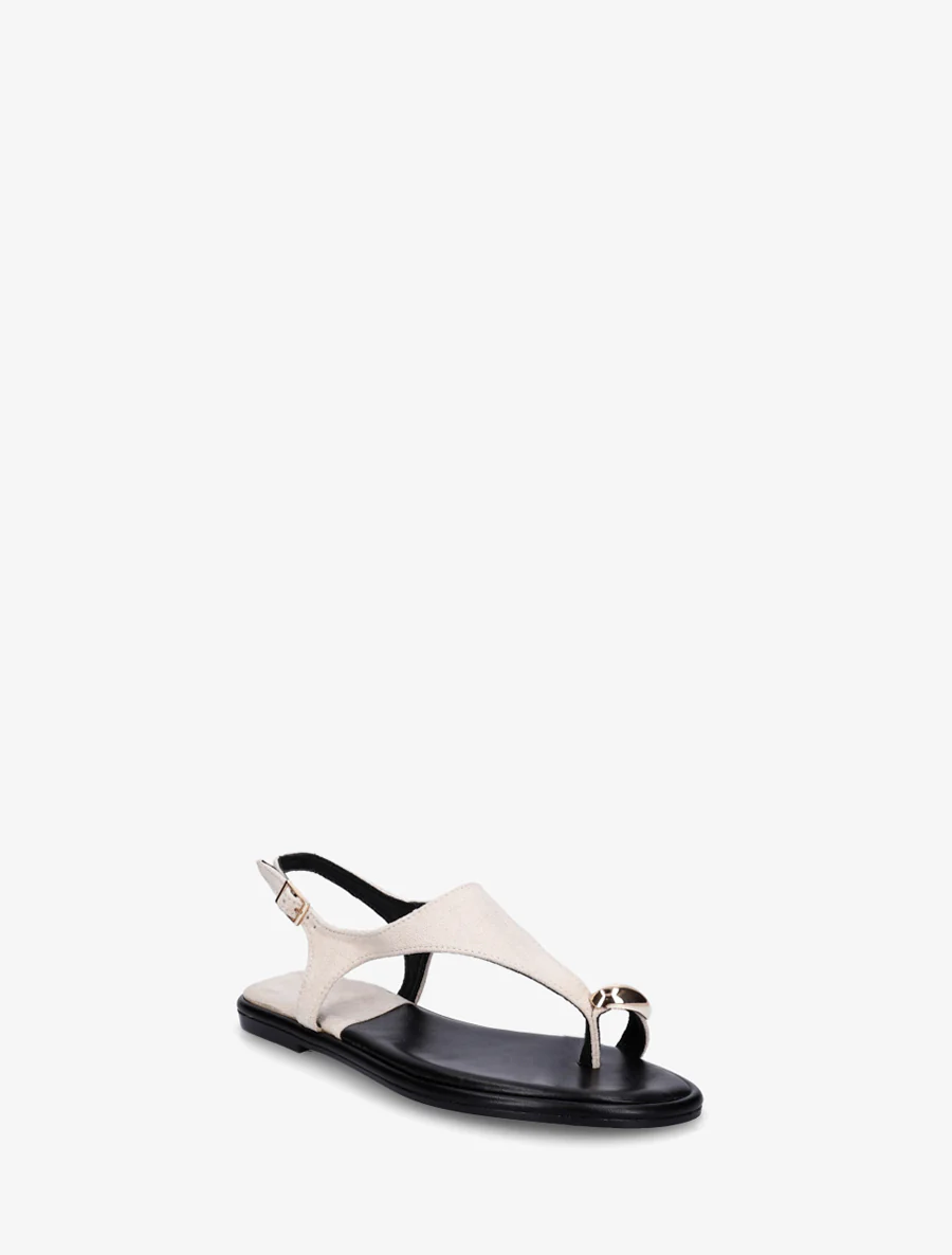 Suède teenslippers met teenstuk en metalen ring - Beige - Image 2
