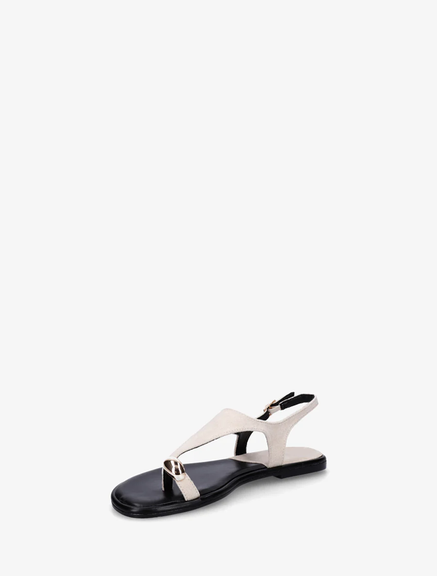 Suède teenslippers met teenstuk en metalen ring - Beige - Image 3