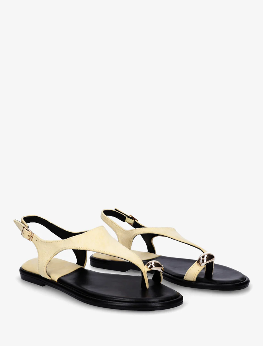 Suède teenslippers met teenstuk en metalen ring - Geel - Image 4