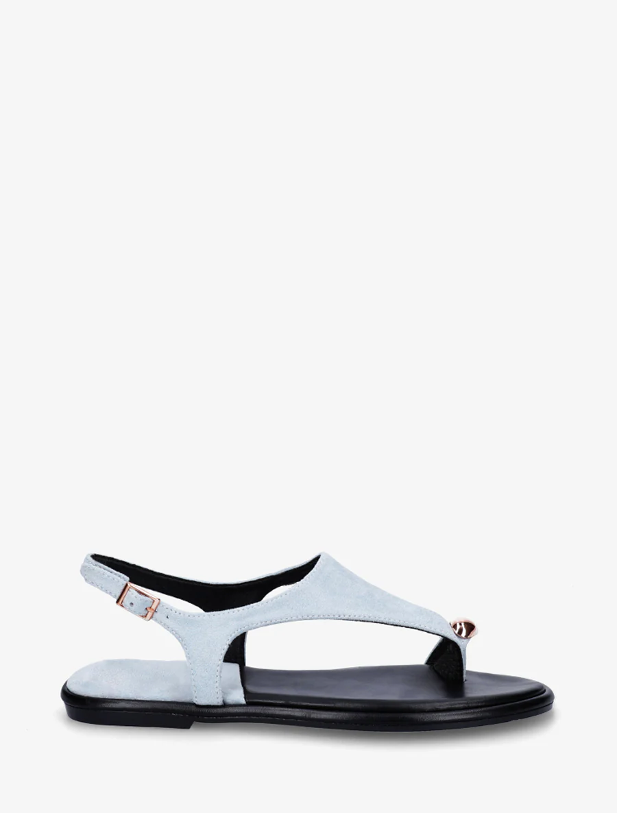 Suède teenslippers met teenstuk en metalen ring - Lichtblauw
