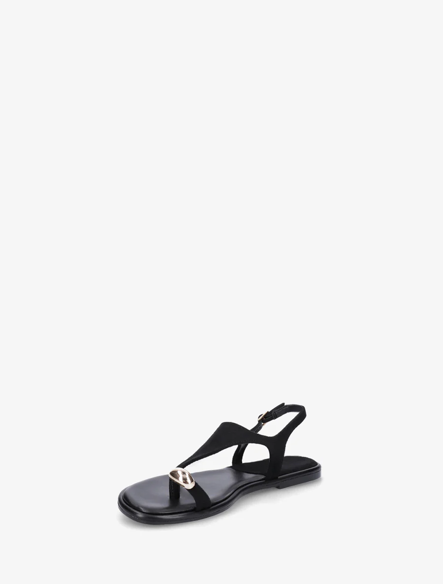 Suède teenslippers met teenstuk en metalen ring - Zwart - Image 3