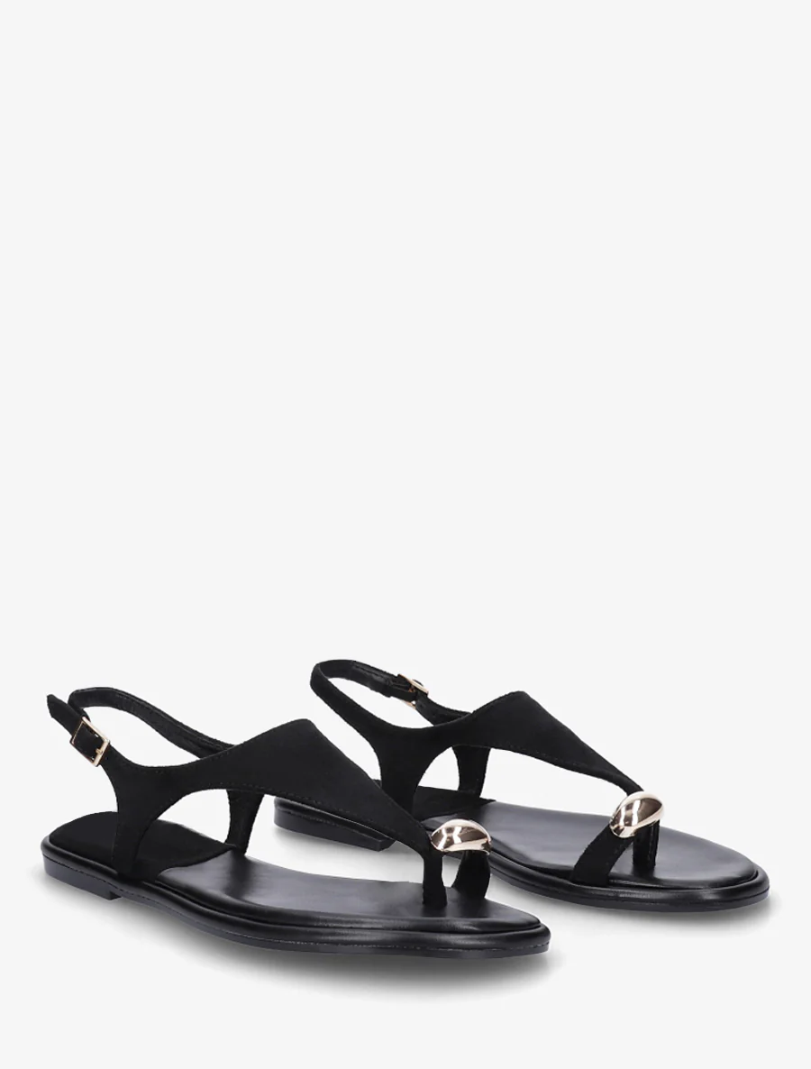 Suède teenslippers met teenstuk en metalen ring - Zwart - Image 4