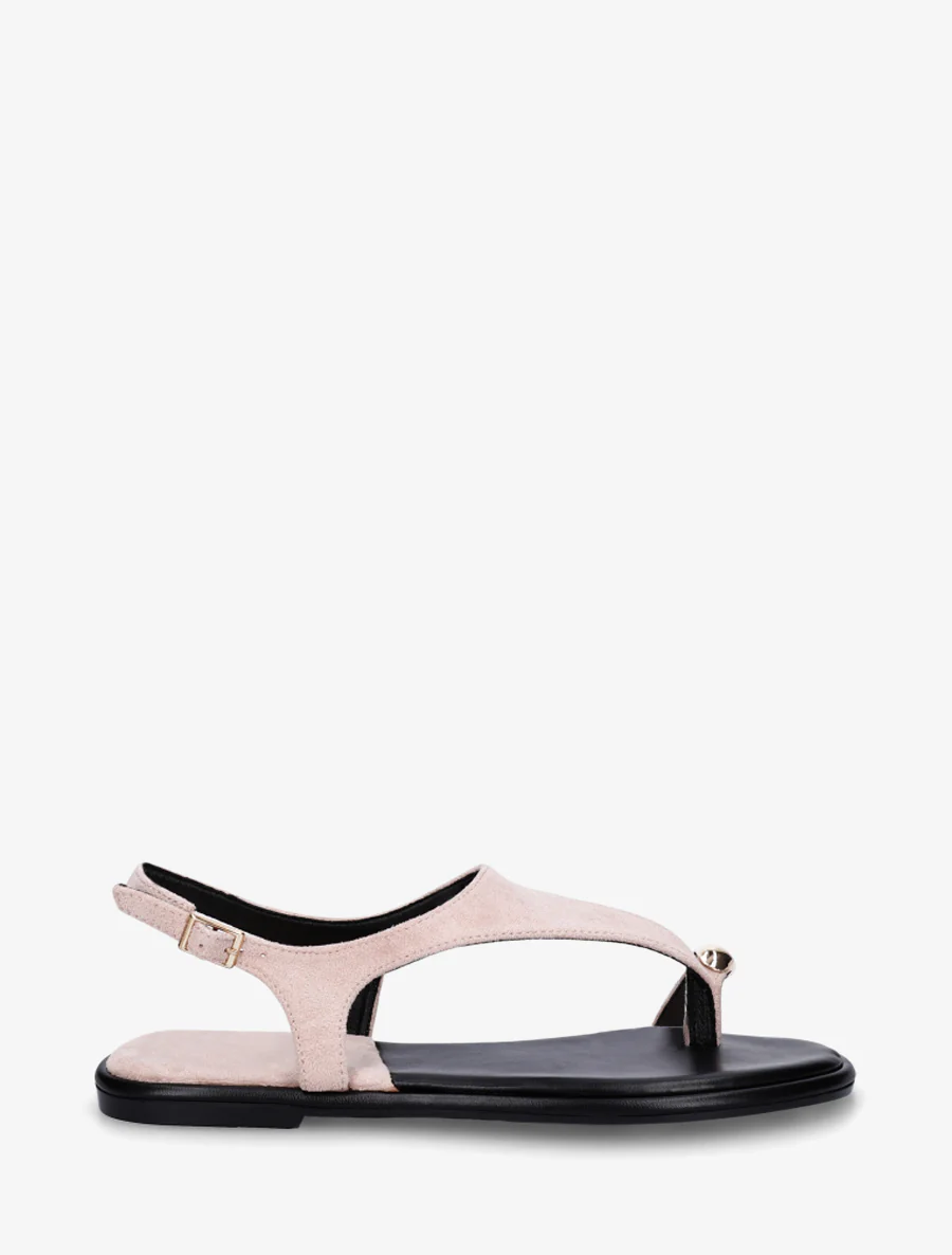 Suède teenslippers met teenstuk en metalen ring - Lichtroze