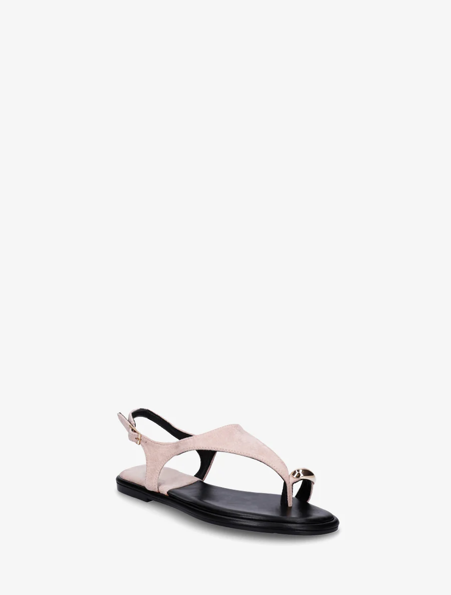 Suède teenslippers met teenstuk en metalen ring - Lichtroze - Image 2