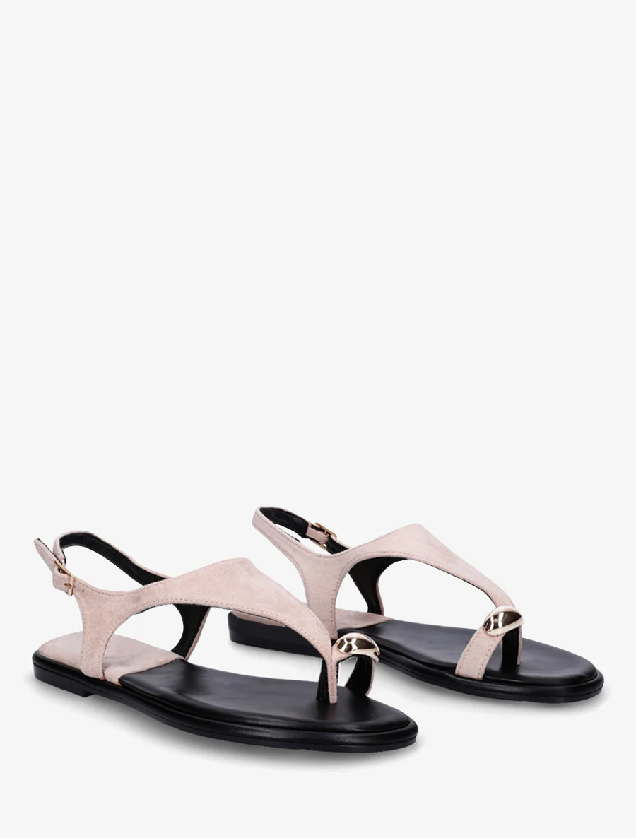 Suède teenslippers met teenstuk en metalen ring - Lichtroze - Image 4
