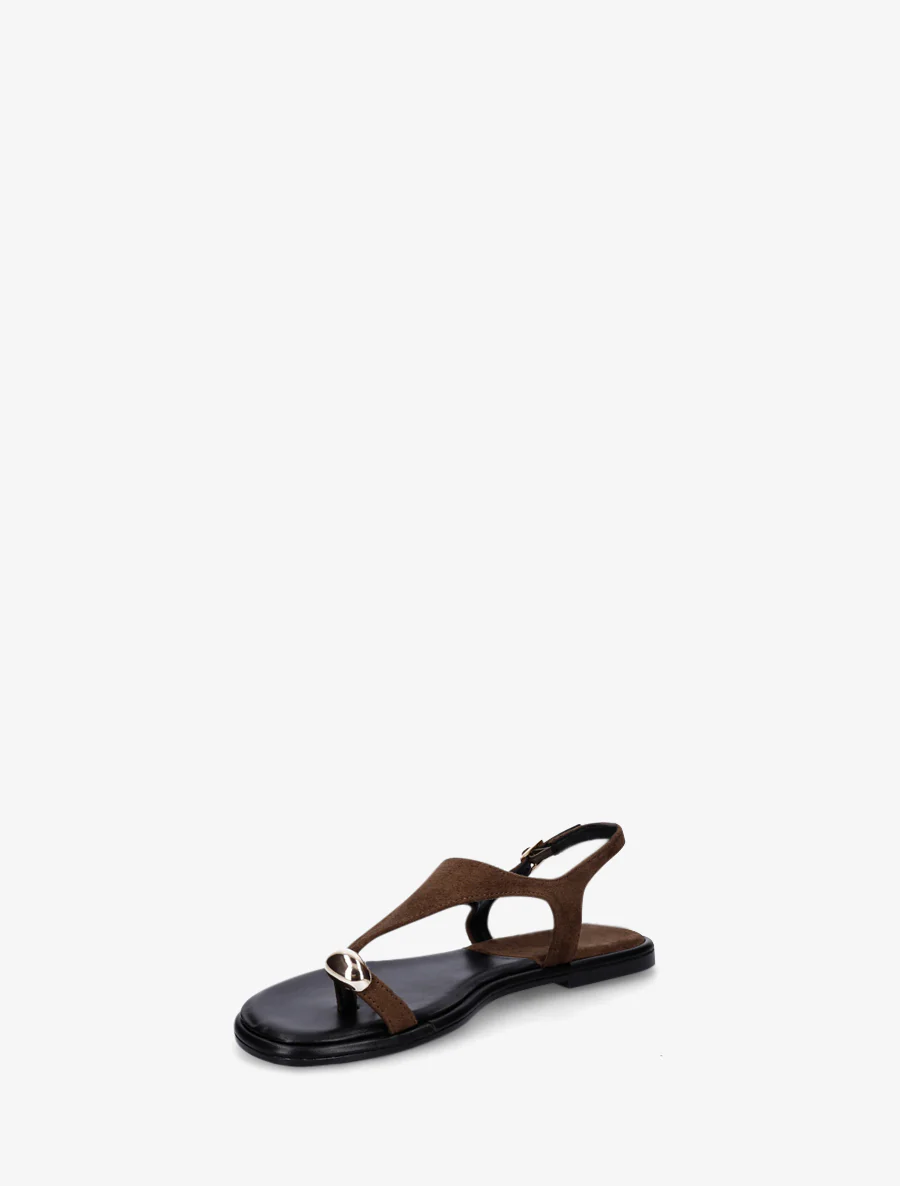 Suède teenslippers met teenstuk en metalen ring - Bruin - Image 3