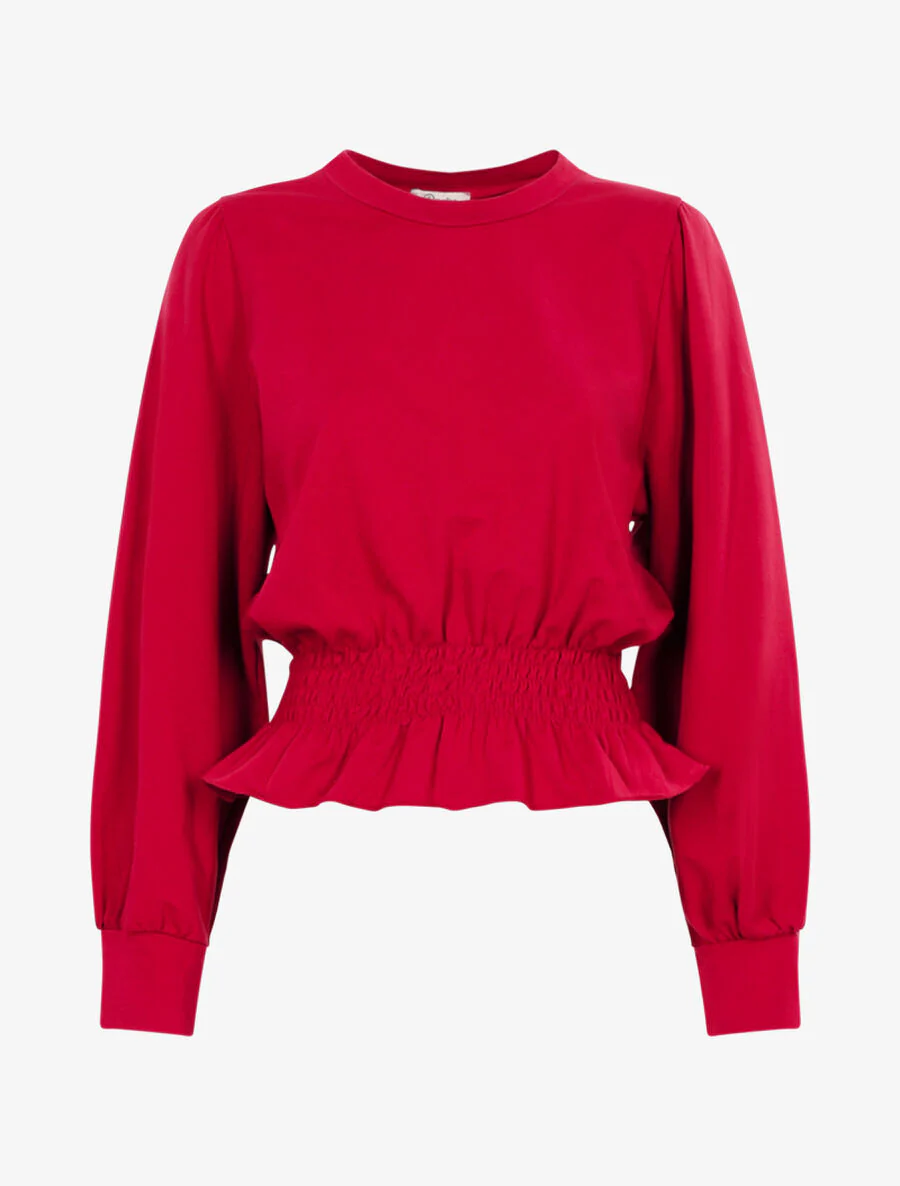 Sweatshirt met ruches aan de bovenkant - Kersenrood