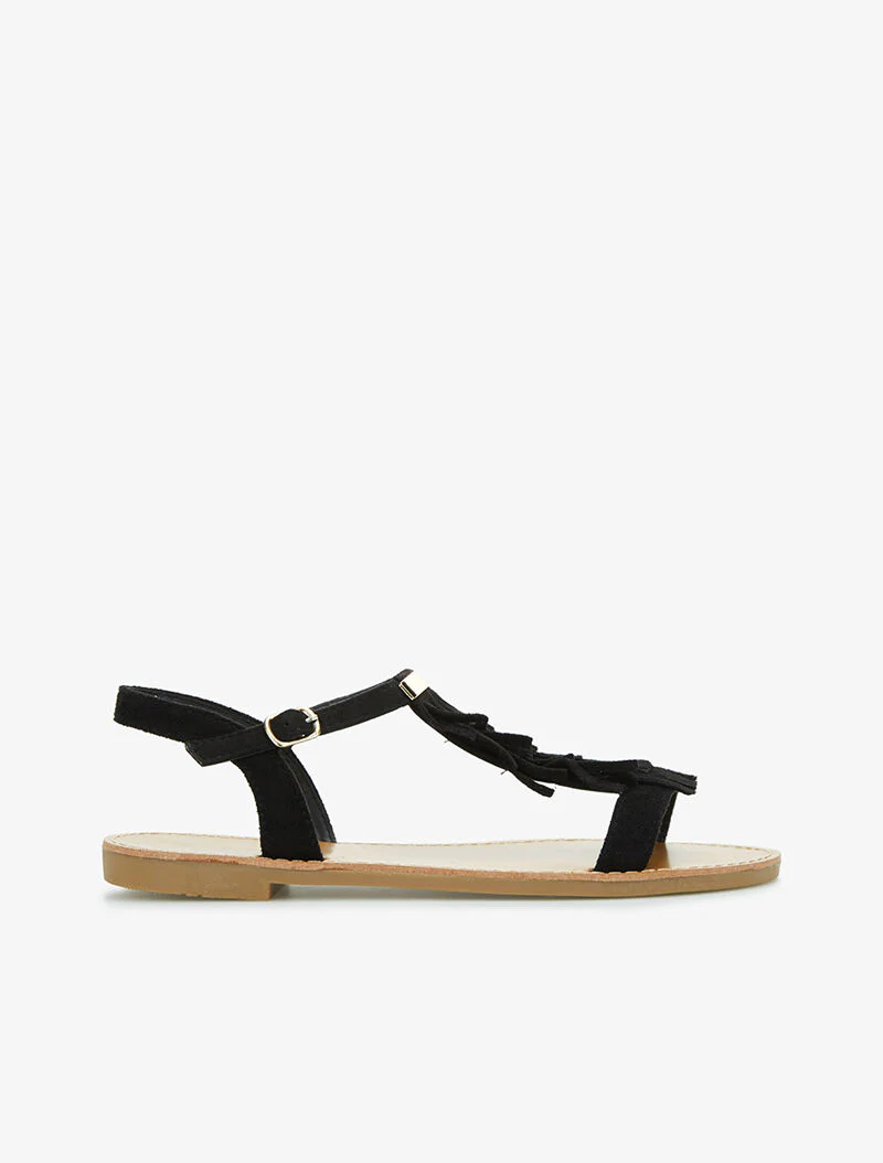 T-band sandalen met franjes - zwart
